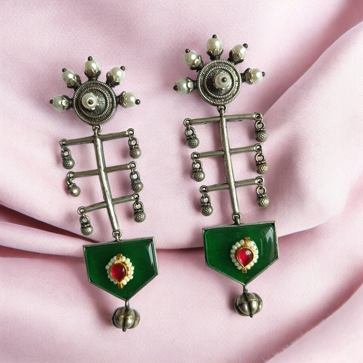 CLASSIC ELEGANT AYUSHKA SILVER OXIDISED EARRINGS [product_variant]- TelaNaari