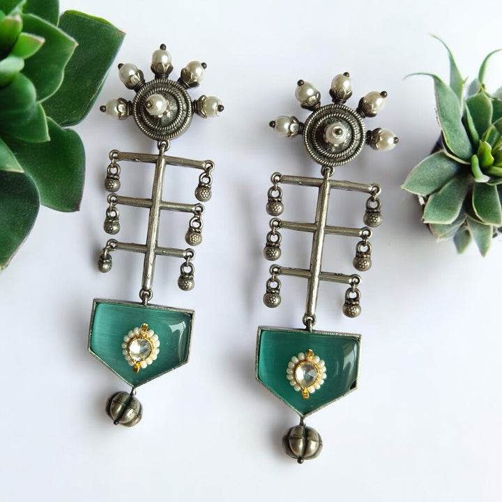 CLASSIC ELEGANT AYUSHKA SILVER OXIDISED EARRINGS [product_variant]- TelaNaari