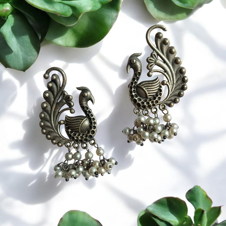 CLASSIC ANTIQUE AYUKTA PEARL SILVER OXIDISED EARRINGS [product_variant]- TelaNaari