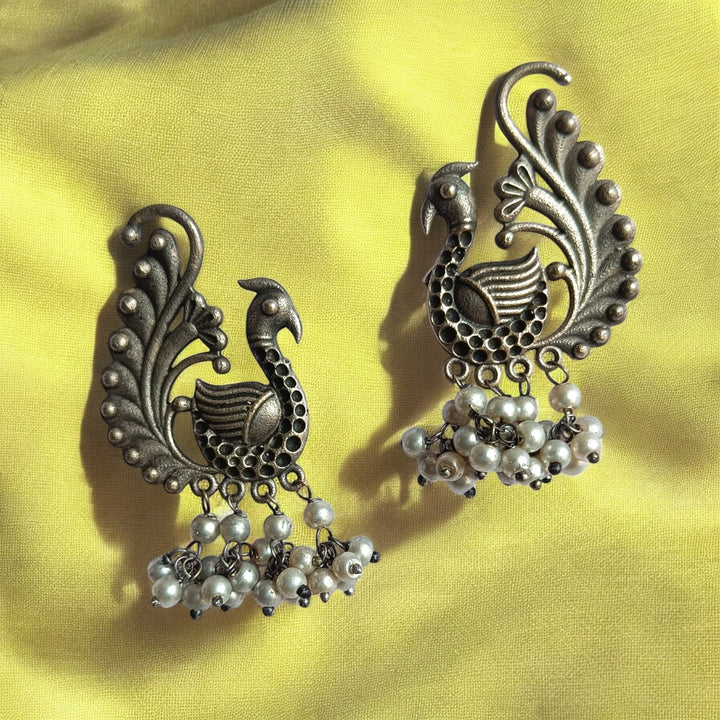 CLASSIC ANTIQUE AYUKTA PEARL SILVER OXIDISED EARRINGS [product_variant]- TelaNaari