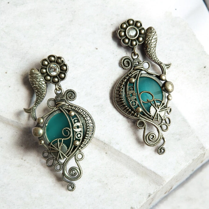 CLASSIC ELEGANT AYUSHI SILVER OXIDISED EARRINGS [product_variant]- TelaNaari