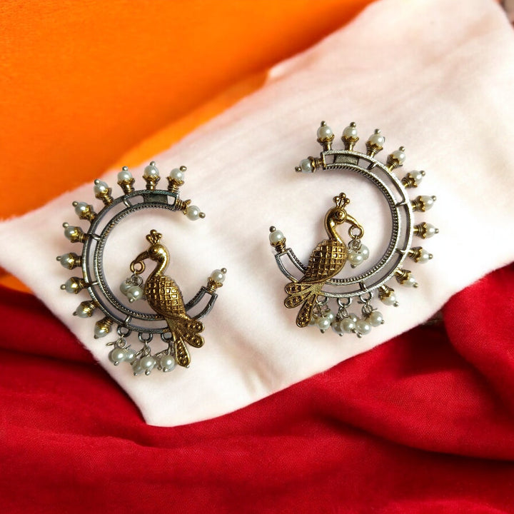 CLASSIC ELEGANT EKANI DUAL TONE SILVER PLATED EARRINGS [product_variant]- TelaNaari