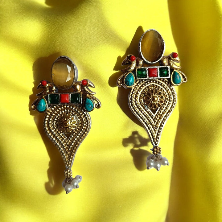 CLASSIC ELEGANT ESHWARI DUAL TONE SILVER PLATED EARRINGS [product_variant]- TelaNaari