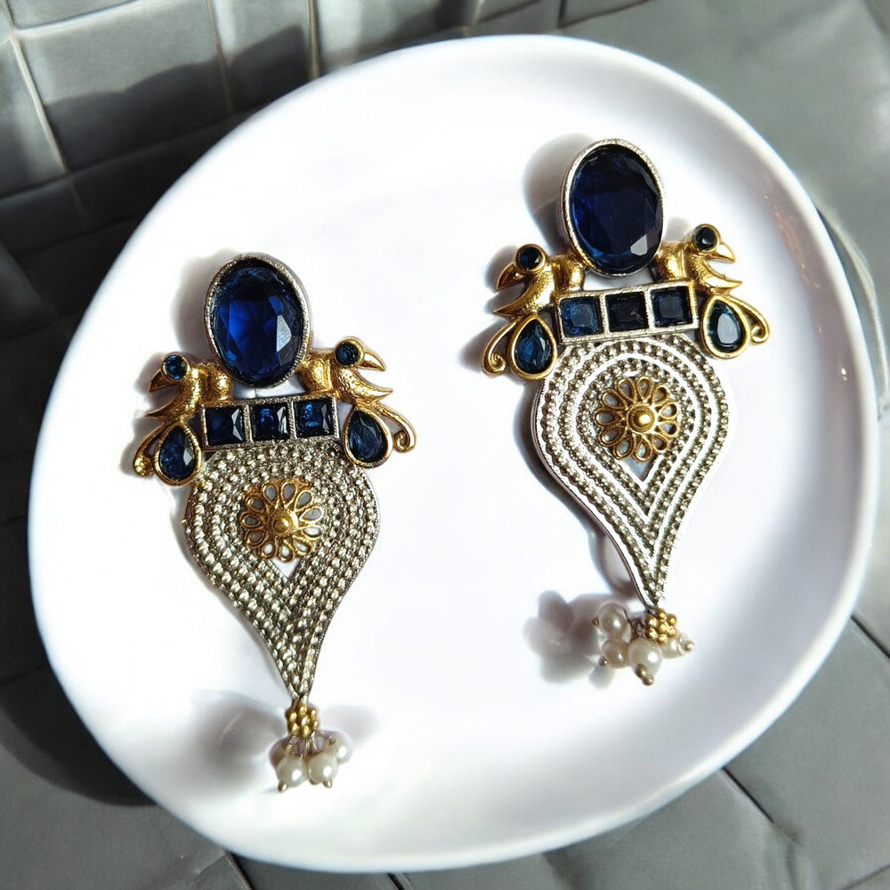 CLASSIC ELEGANT ESHWARI DUAL TONE SILVER PLATED EARRINGS