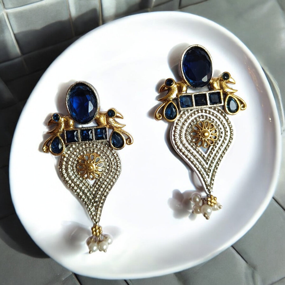 CLASSIC ELEGANT ESHWARI DUAL TONE SILVER PLATED EARRINGS [product_variant]- TelaNaari