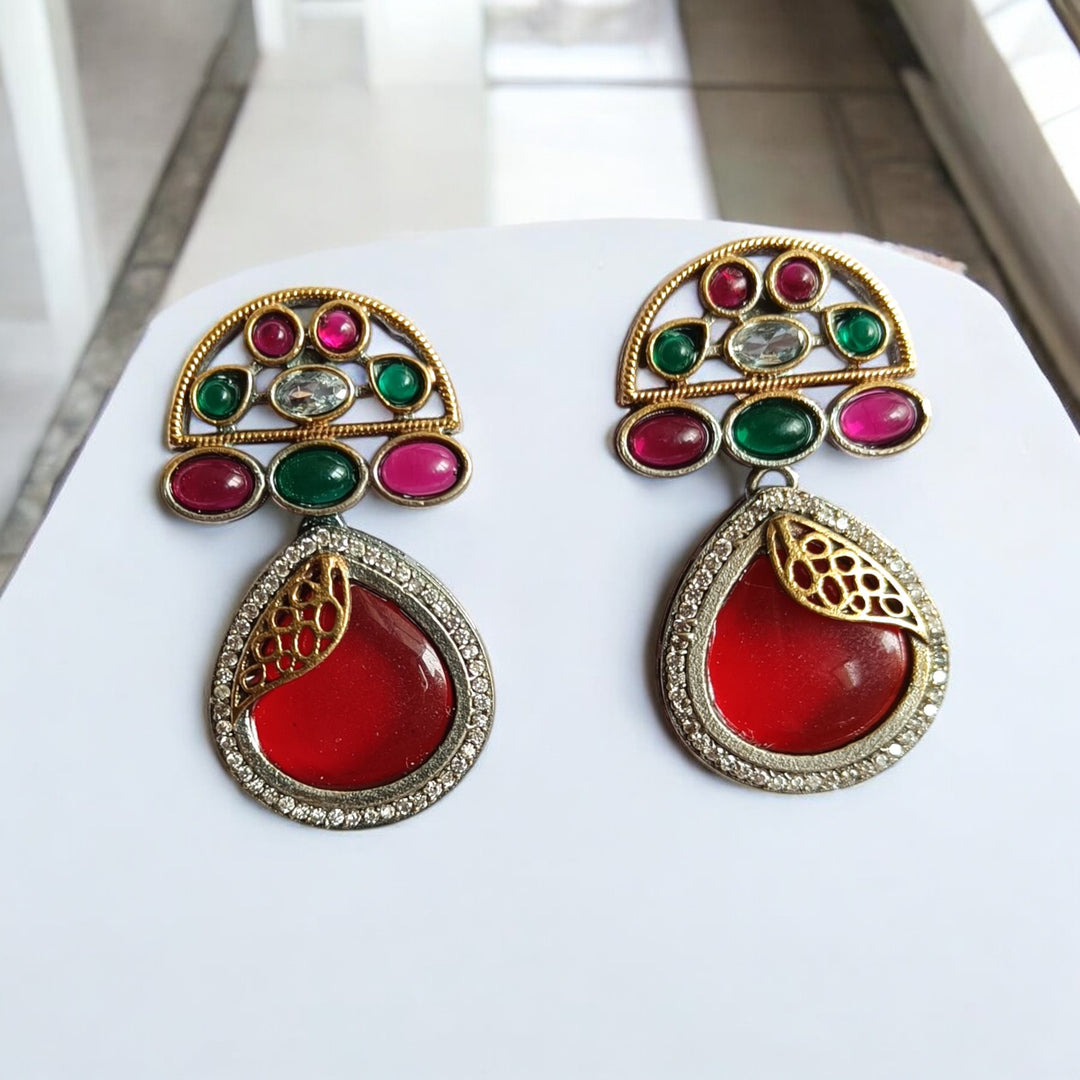 CLASSIC AYUSHREE DUAL TONE SILVER PLATED EARRINGS [product_variant]- TelaNaari