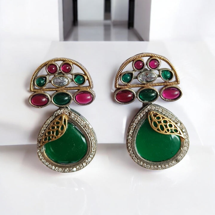 CLASSIC AYUSHREE DUAL TONE SILVER PLATED EARRINGS [product_variant]- TelaNaari