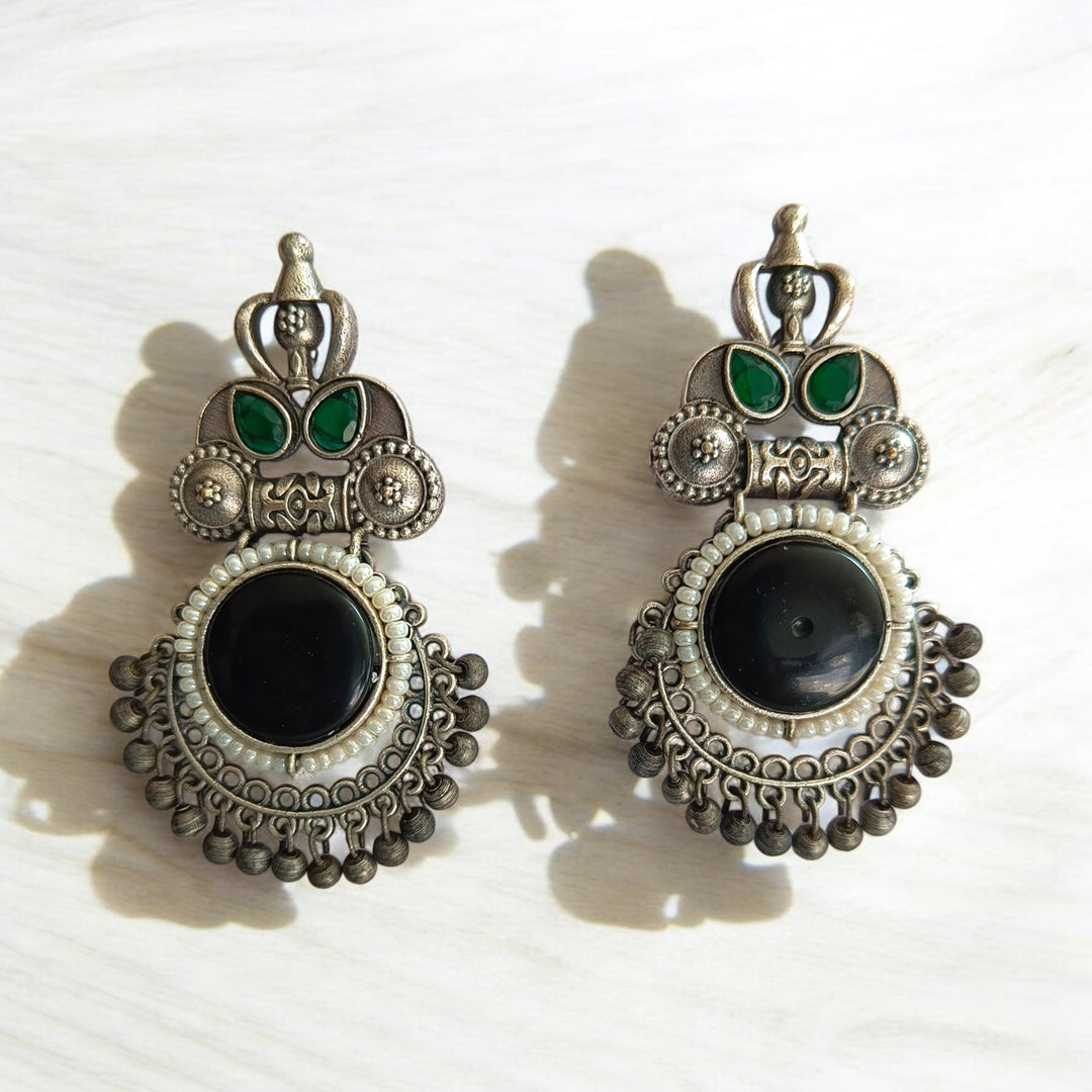 SILVER OXIDISED EARRINGS HUMA [product_variant]- TelaNaari