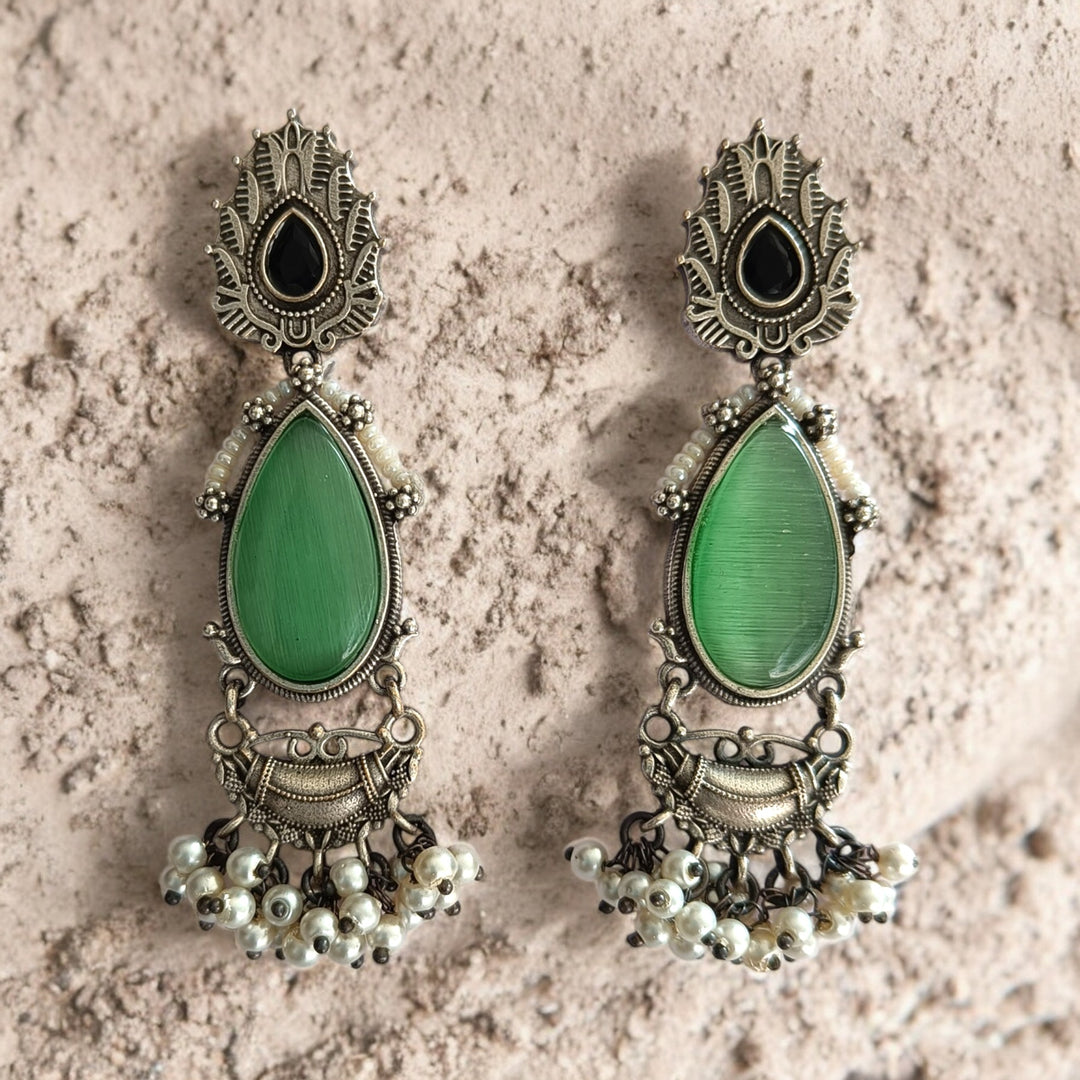 SILVER OXIDISED EARRINGS JANNAT [product_variant]- TelaNaari