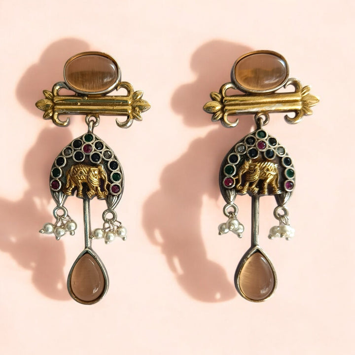 AVANTHI CLASSIC ELEPHANT DUAL TONE SILVER-PLATED EARRINGS [product_variant]- TelaNaari