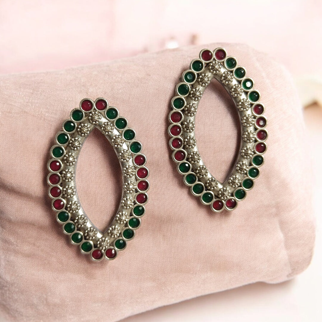 ELEGANT INDU SILVER-PLATED STUD EARRINGS [product_variant]- TelaNaari