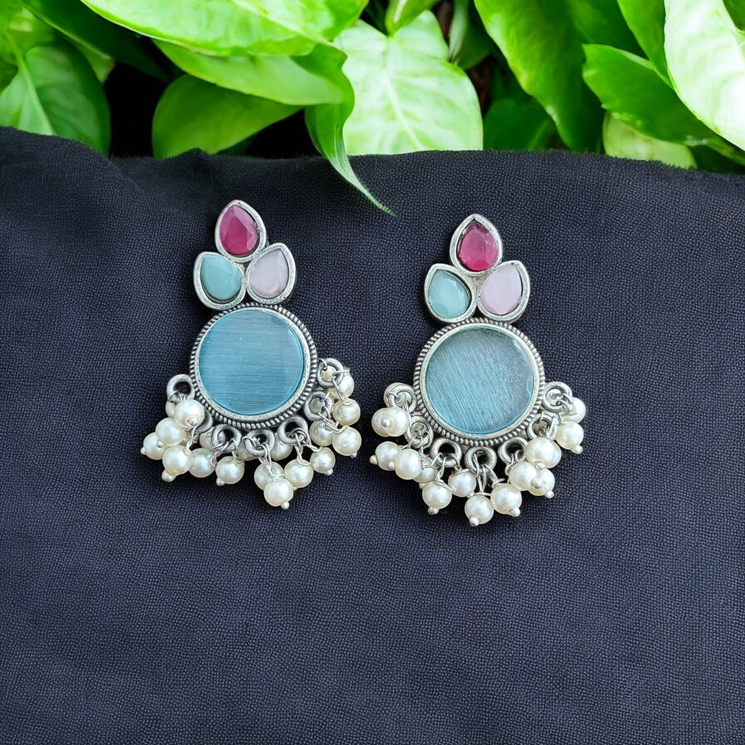 CLASSIC ELEGANT UMALAKSHMI SILVER OXIDISED PEARL EARRINGS [product_variant]- TelaNaari