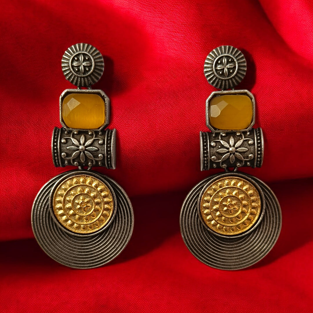 Tela Naari Elegant Aashtha Dual Tone Silver-Plated Earrings - TelaNaari