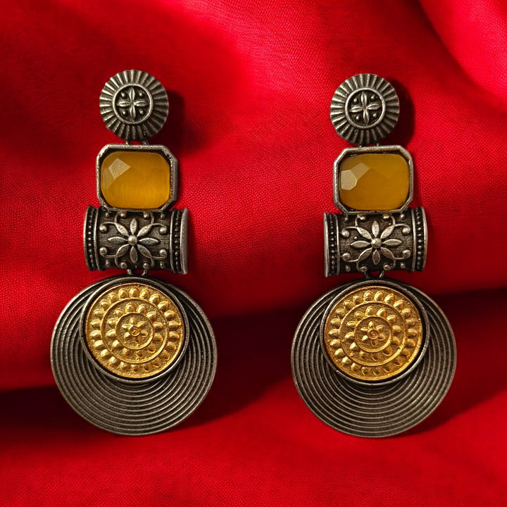 Tela Naari Elegant Aashtha Dual Tone Silver-Plated Earrings - TelaNaari