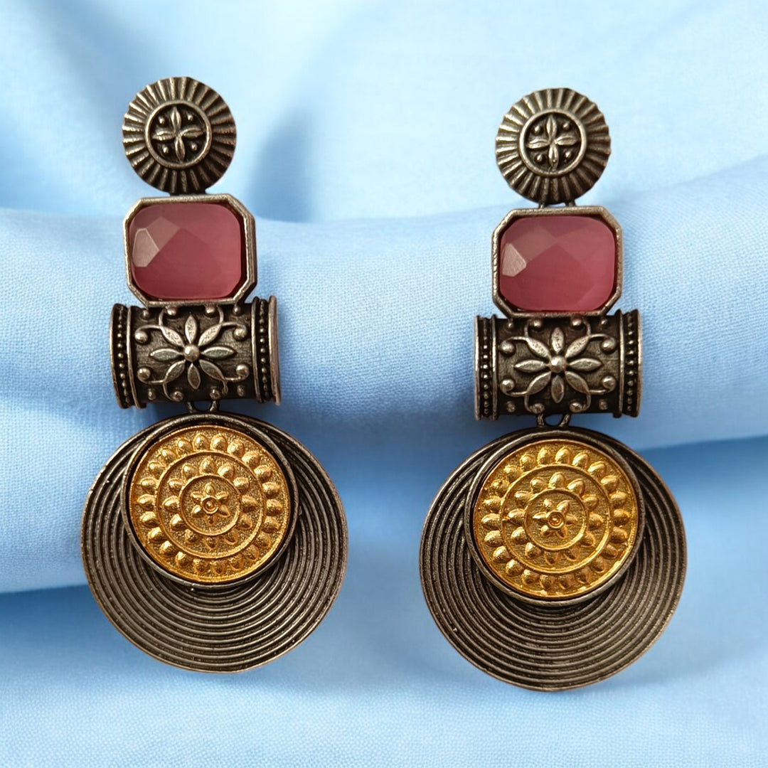 Tela Naari Elegant Aashtha Dual Tone Silver-Plated Earrings - TelaNaari