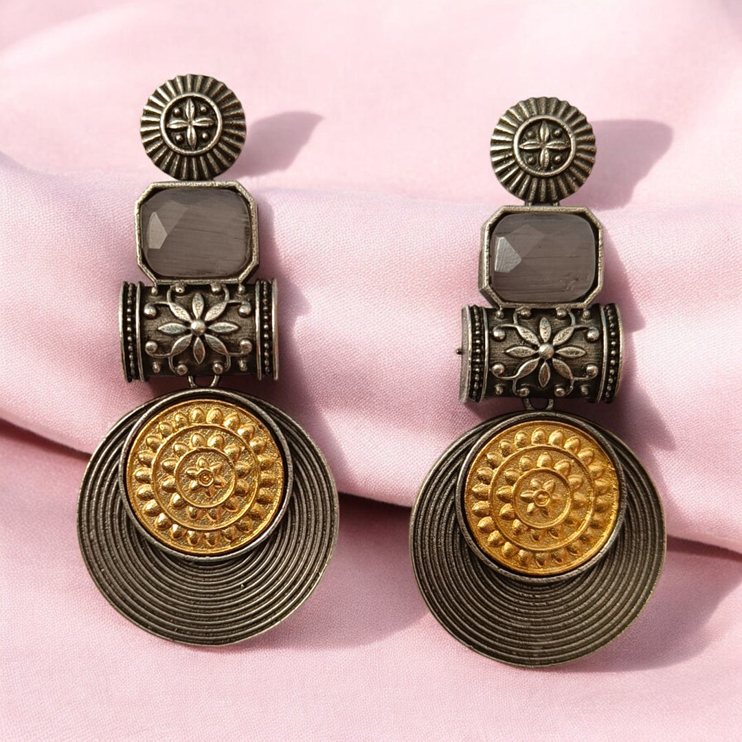 Tela Naari Elegant Aashtha Dual Tone Silver-Plated Earrings - TelaNaari