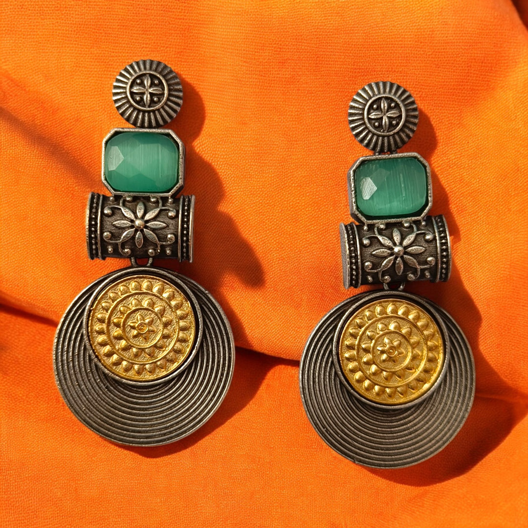 Tela Naari Elegant Aashtha Dual Tone Silver-Plated Earrings - TelaNaari