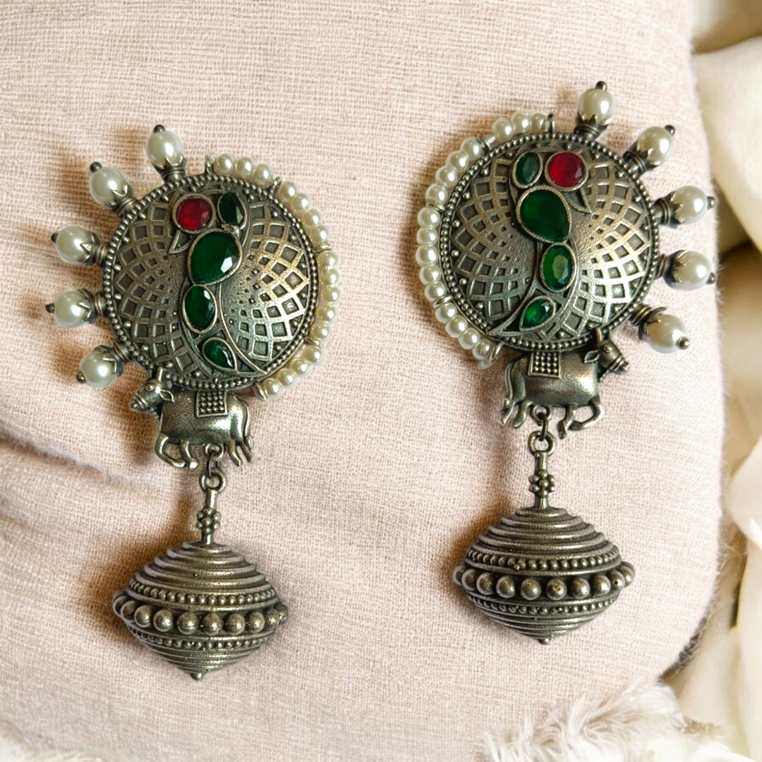 SILVER OXIDISED TIMELESS JUMKA EARRINGS ANVITA [product_variant]- TelaNaari