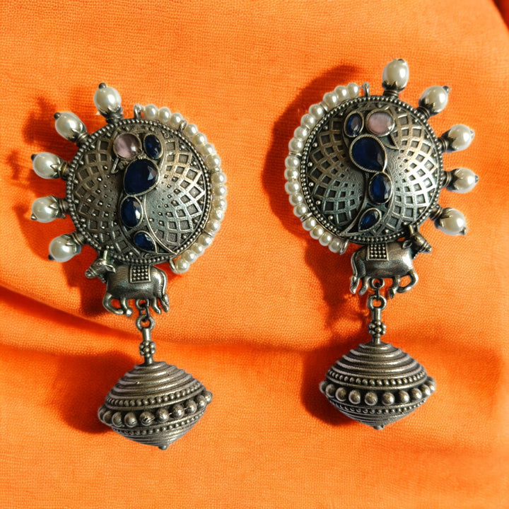 SILVER OXIDISED TIMELESS JUMKA EARRINGS ANVITA [product_variant]- TelaNaari