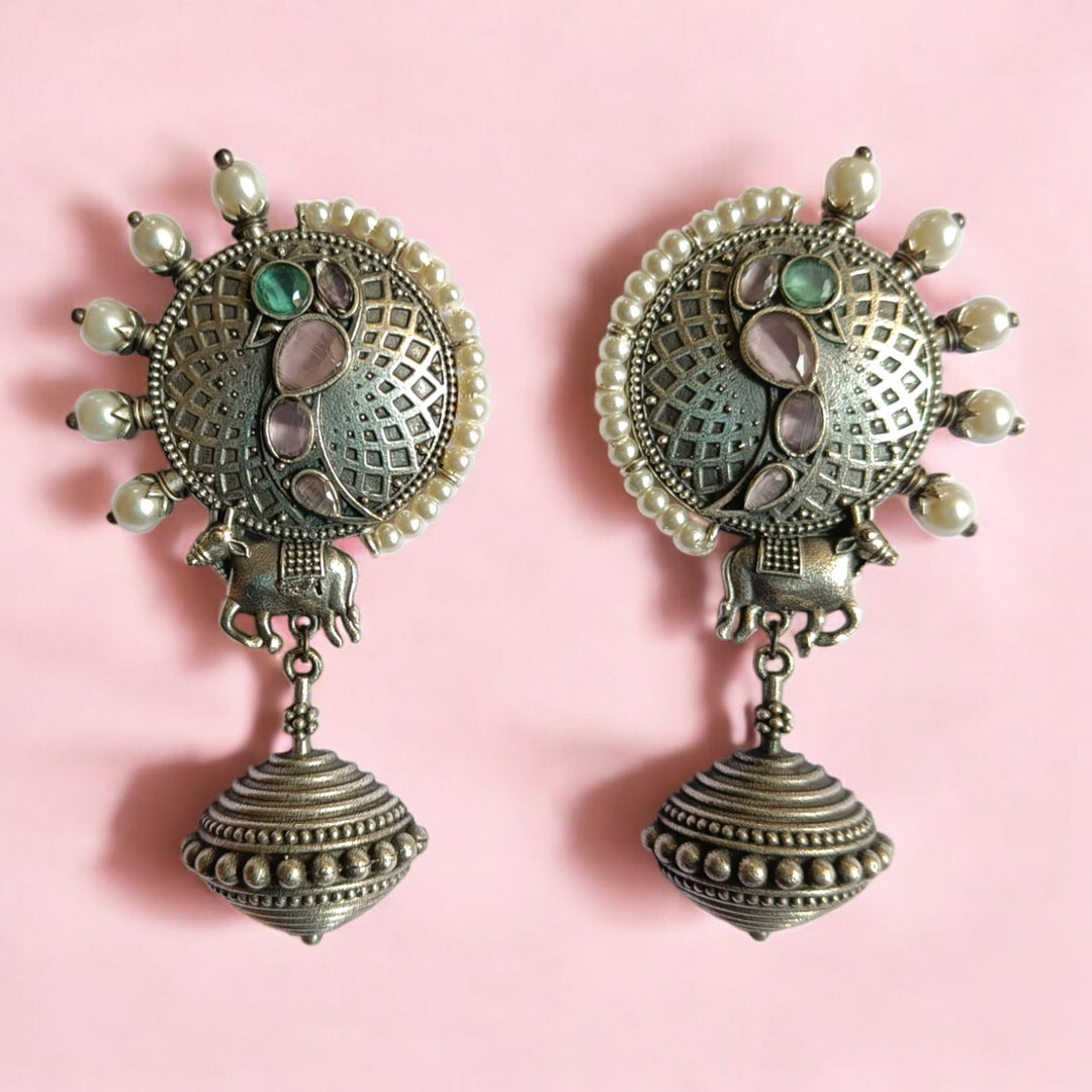 SILVER OXIDISED TIMELESS JUMKA EARRINGS ANVITA [product_variant]- TelaNaari