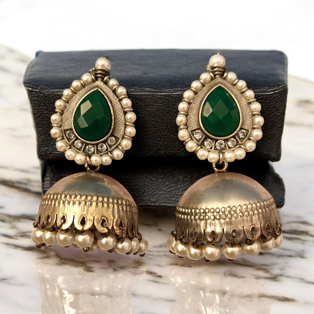 TELANAARI SILVER PLATED NUSRAT JHUMKAS [product_variant]- TelaNaari