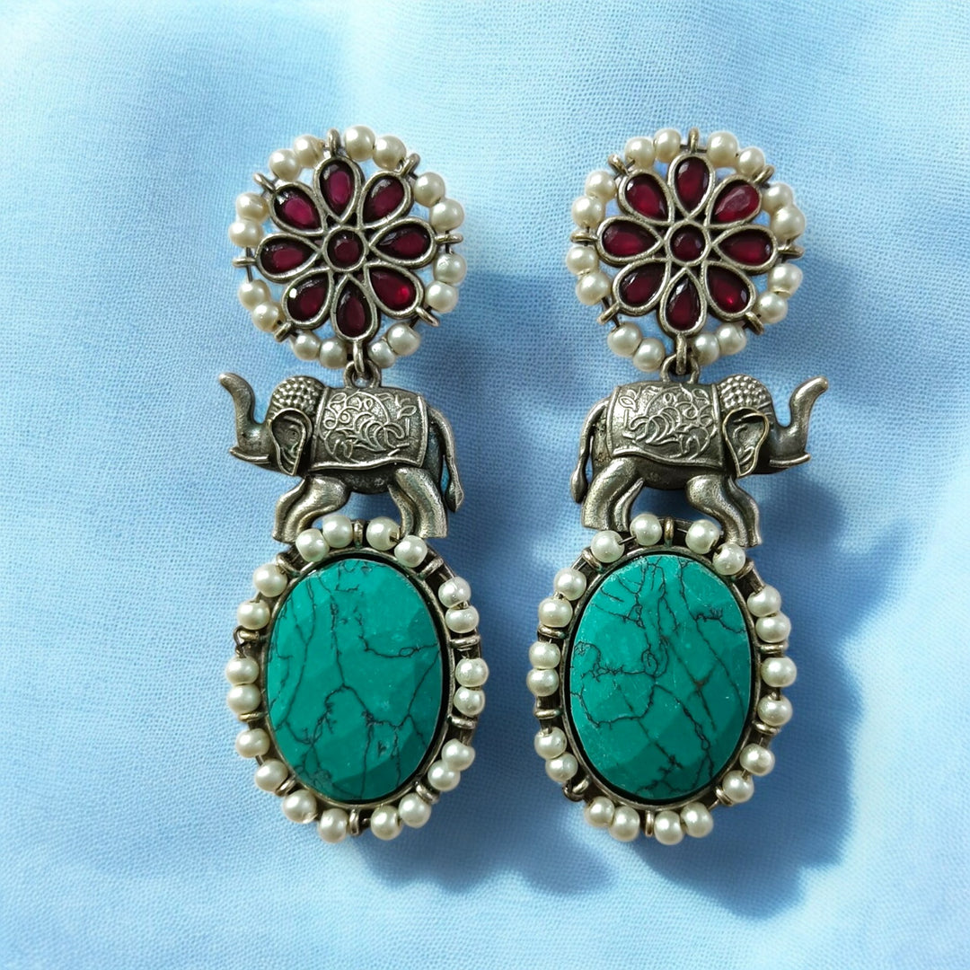 TELANAARI ELEPHANT AASNA SILVER-PLATED EARRINGS