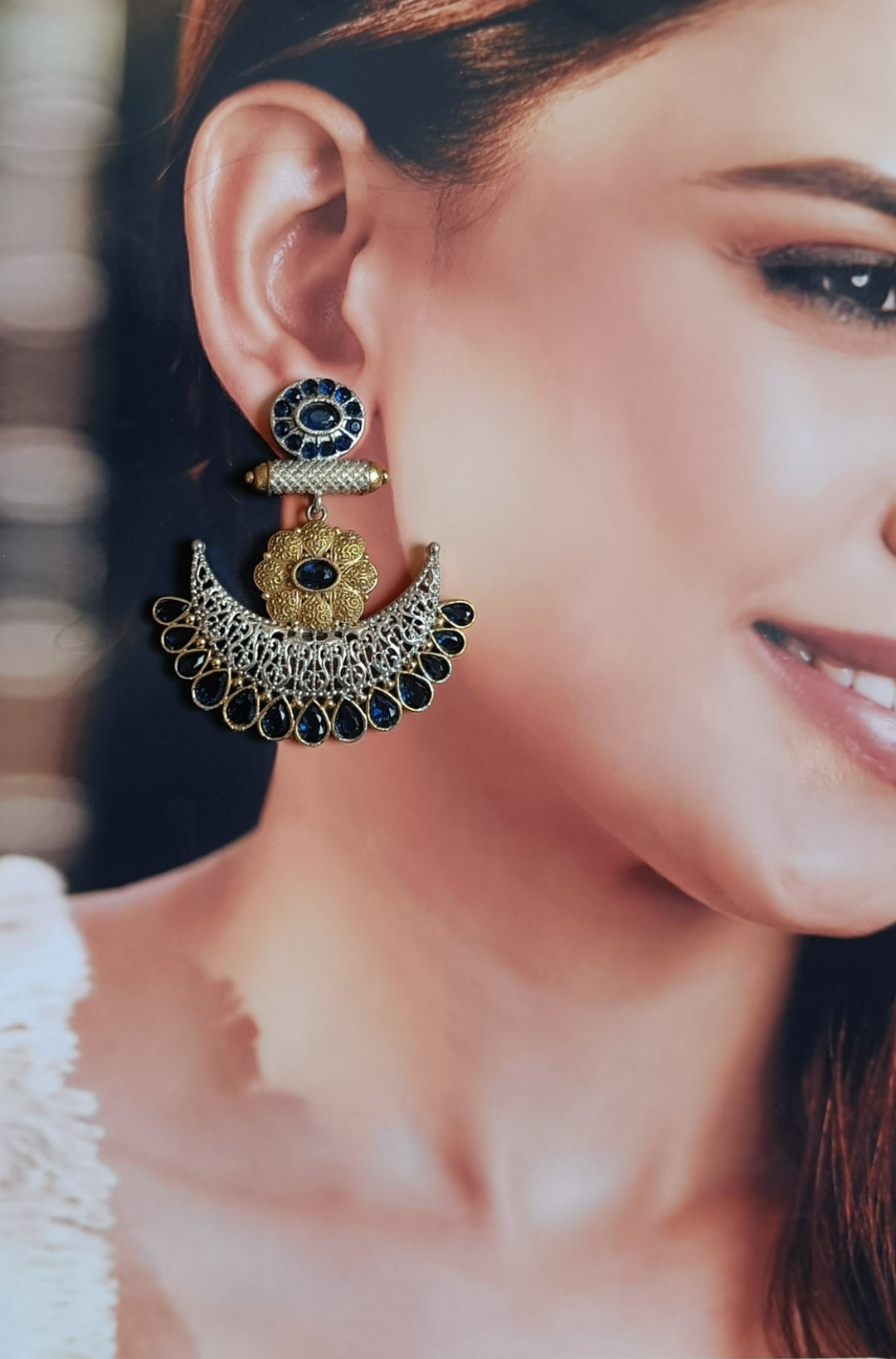 TELANAARI TIMELESS ANKITA DUAL TONE SILVER PLATED EARRINGS