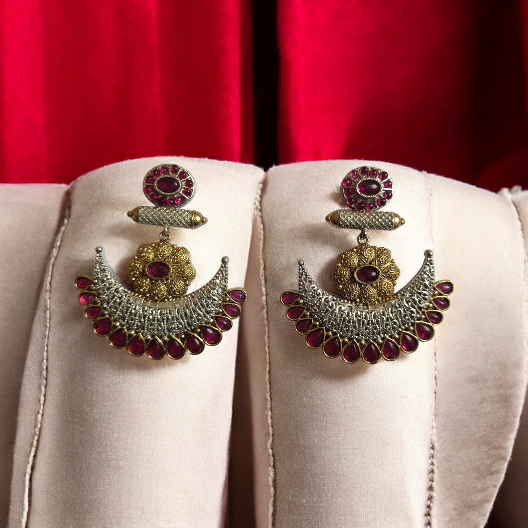 TELANAARI TIMELESS ANKITA DUAL TONE SILVER PLATED EARRINGS