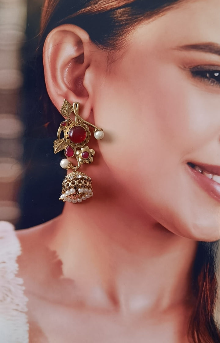 TELANAARI TIMELESS JASNOOR DUAL TONE SILVER-PLATED JHUMKI EARRINGS