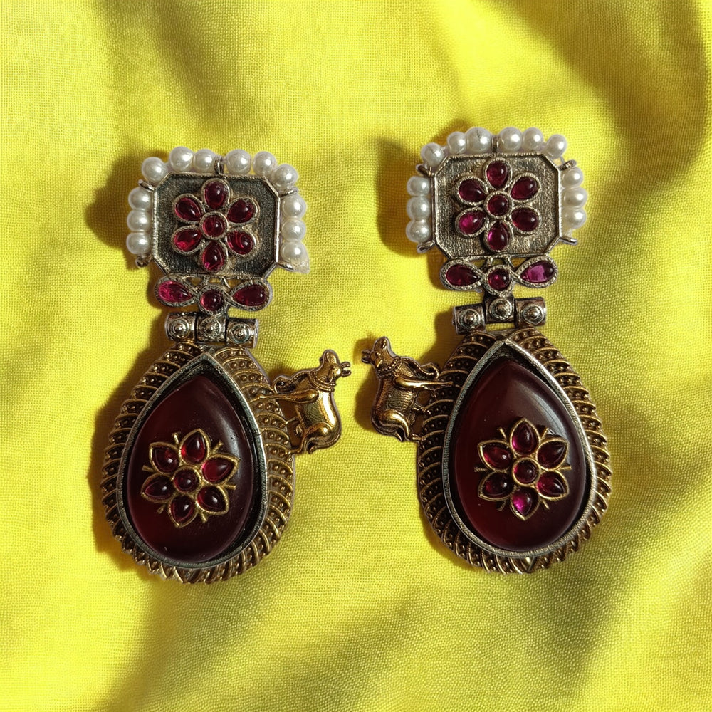 TELANAARI RADIANT SIMRAT DUAL TONE SILVER PLATED EARRINGS