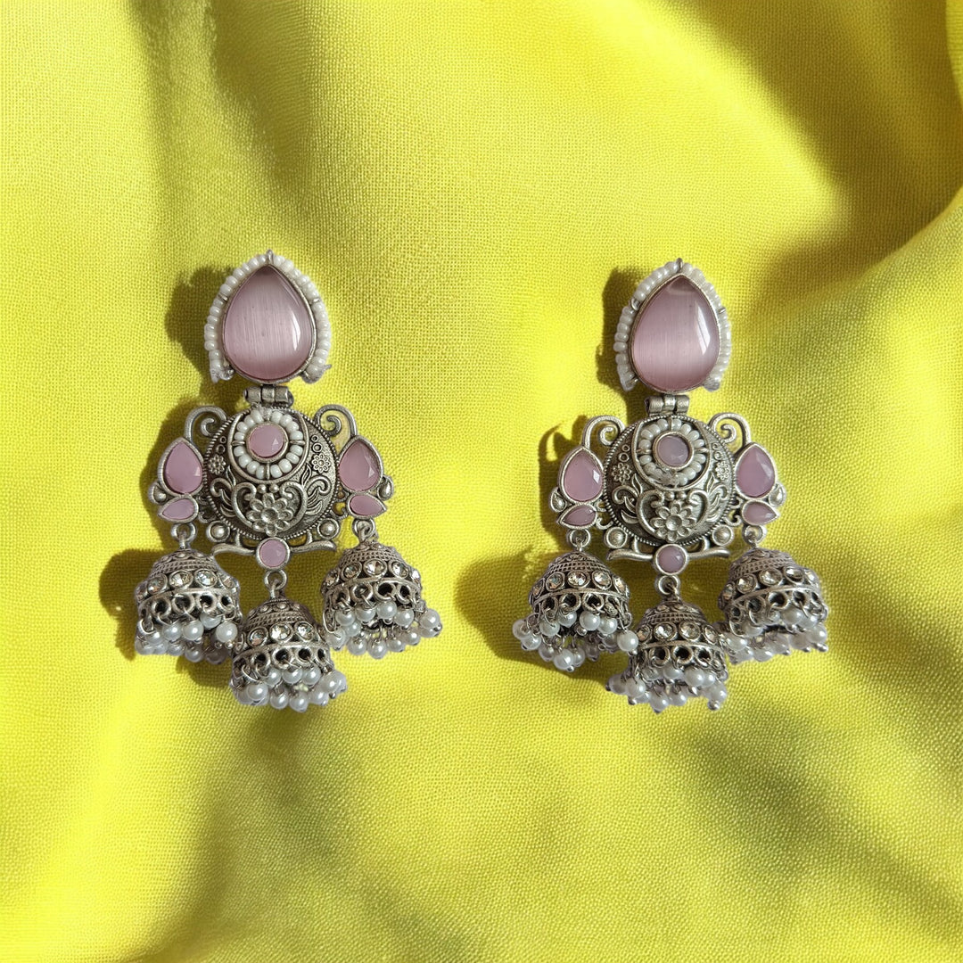 TELANAARI PRIYALA DUAL TONE SILVER PLATED CHANDBALI EARRINGS