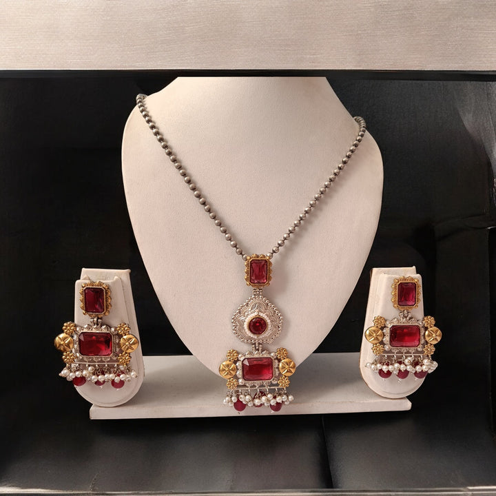 TELANAARI TIMELESS PARNEET RED DUAL TONE SILVER-PLATED NECKLACE SET