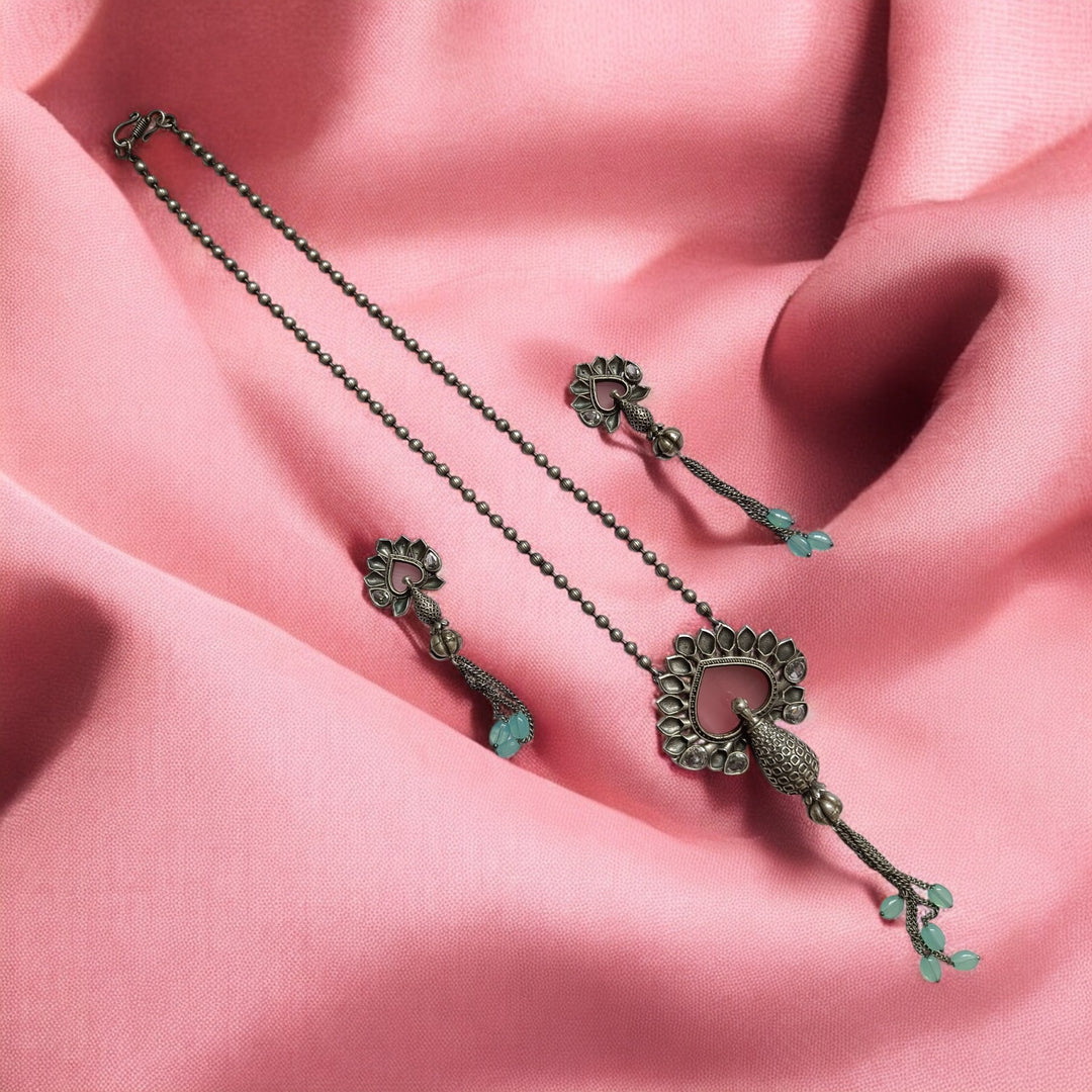 TELANAARI NINU PINK SILVER-PLATED NECKLACE SET