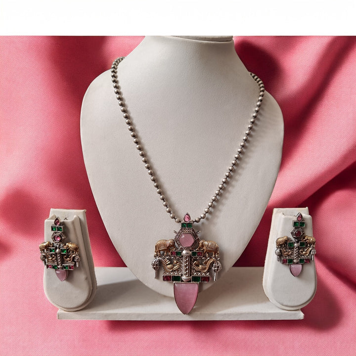 TELANAARI ALPANA PINK DUAL TONE SILVER-PLATED NECKLACE SET