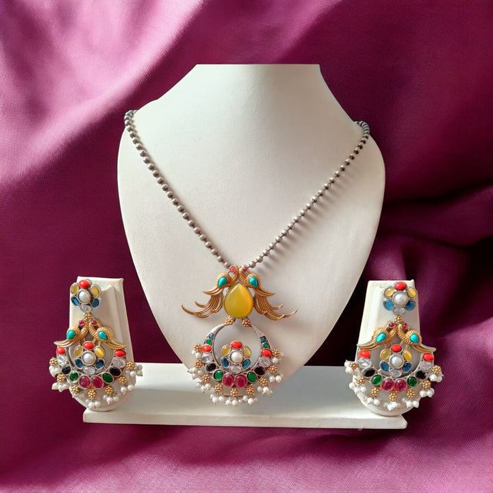 TELANAARI MISHIKA DUAL TONE MULTICOLOR SILVER-PLATED NECKLACE SET