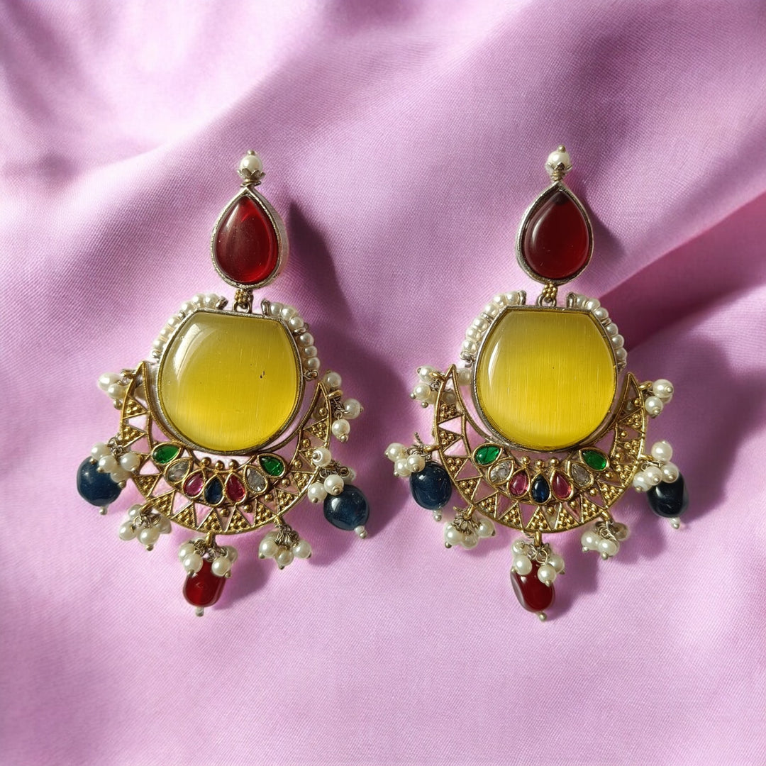 TELANAARI PRIYALA DUAL TONE SILVER PLATED CHANDBALI EARRINGS