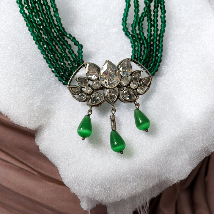 TELANAARI RADIANT MRINAL GREEN SILVER PLATED NECKLACE SET