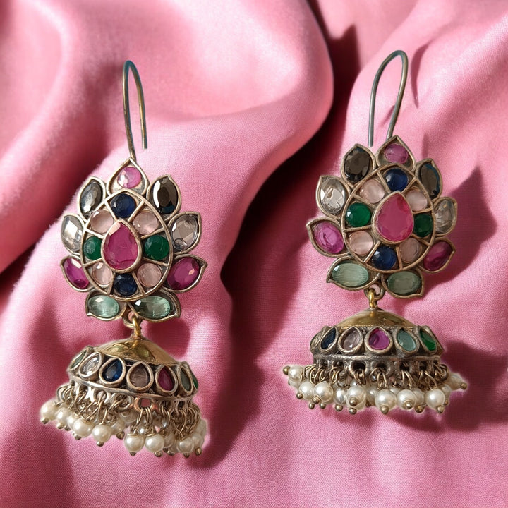 TELANAARI TIMELESS FIDA SILVER PLATED JHUMKI EARRINGS