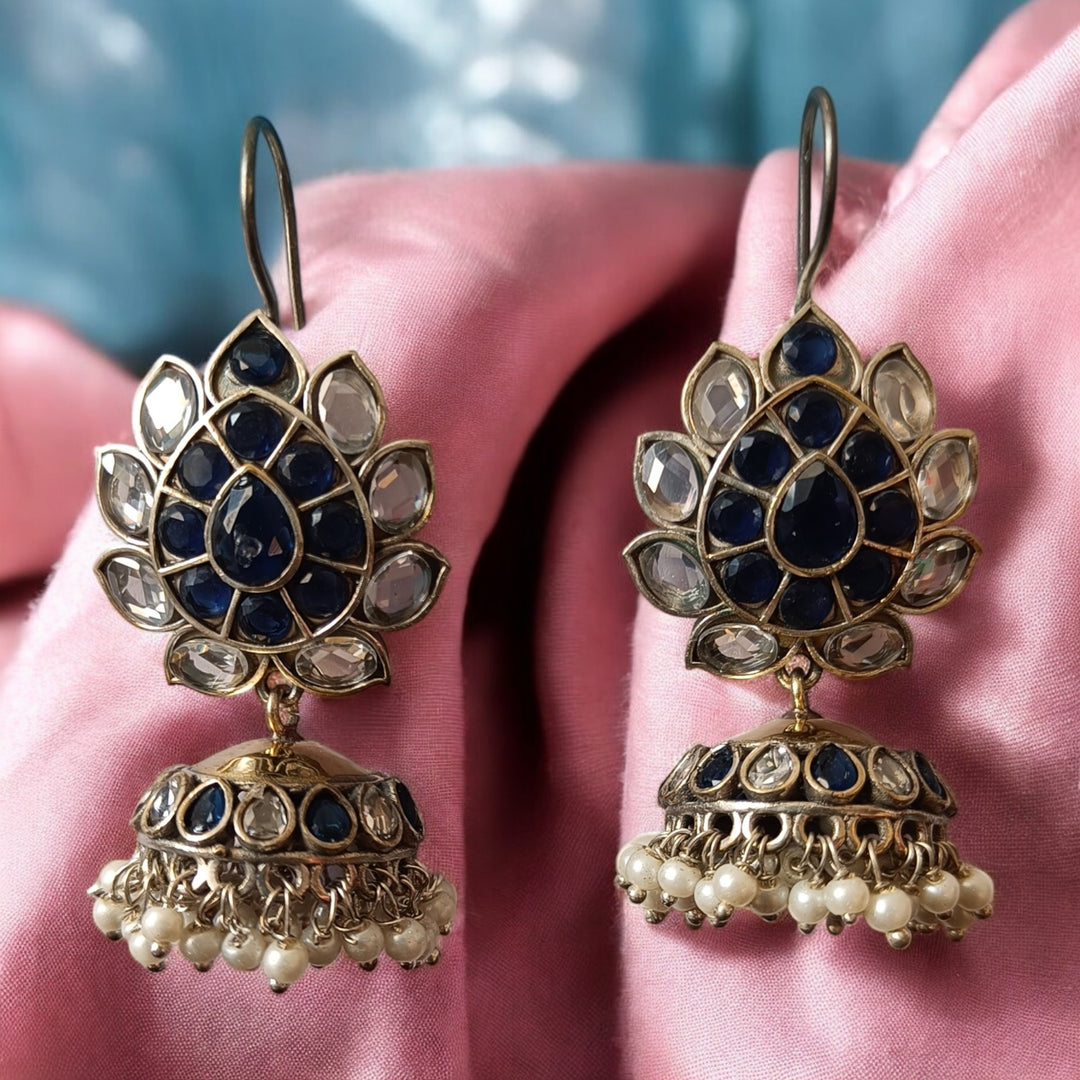 TELANAARI TIMELESS FIDA SILVER PLATED JHUMKI EARRINGS