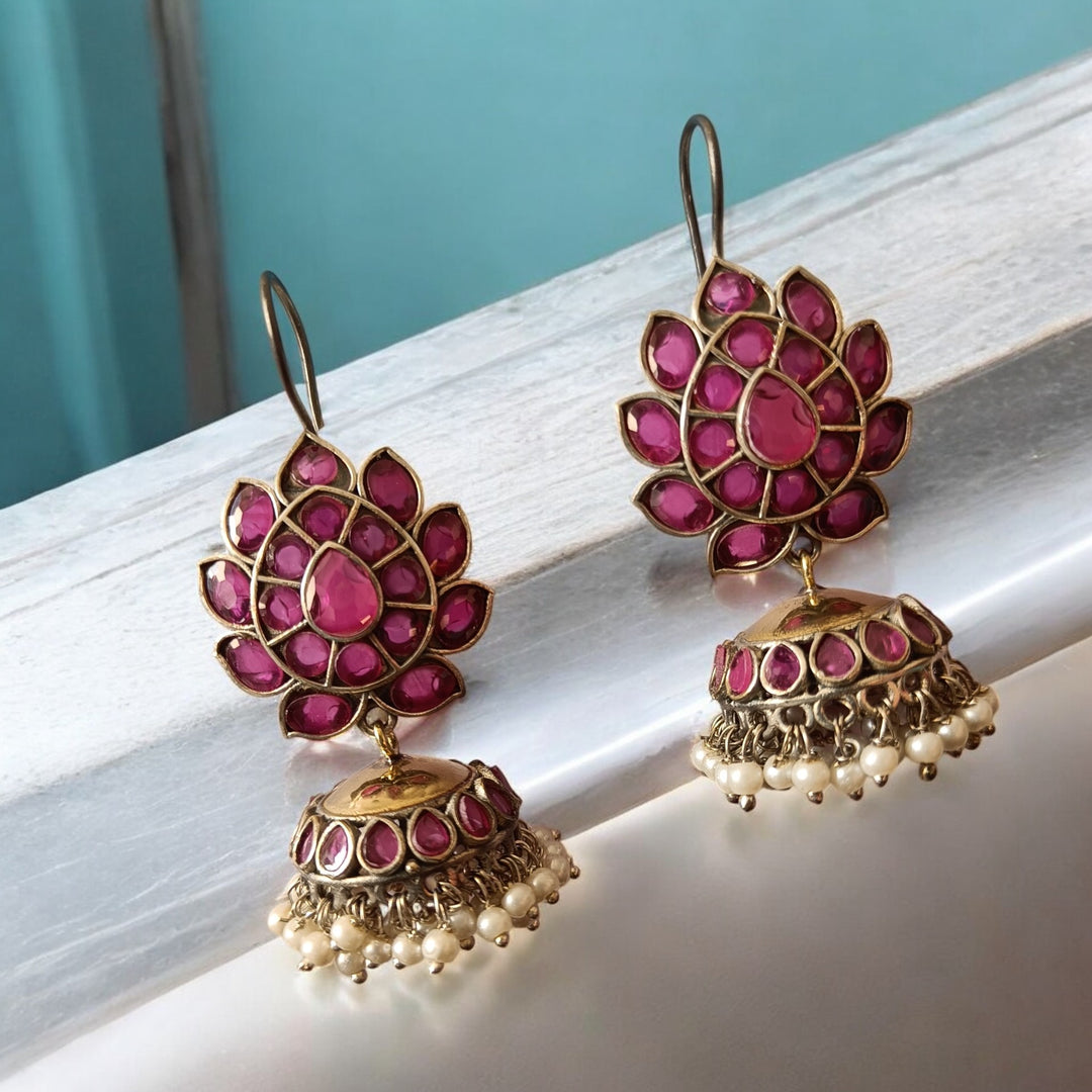 TELANAARI TIMELESS FIDA SILVER PLATED JHUMKI EARRINGS