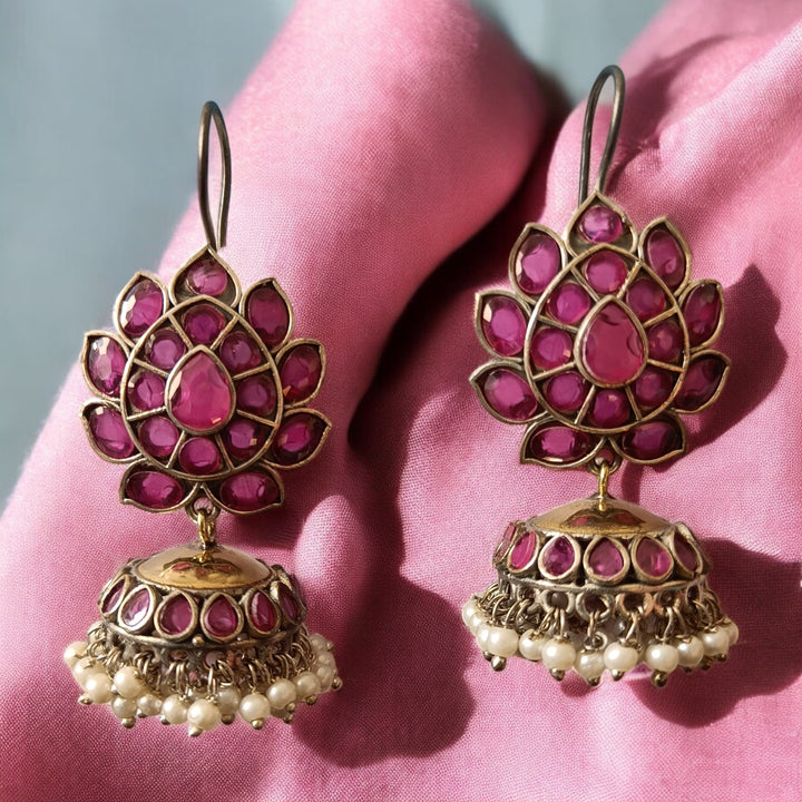 TELANAARI TIMELESS FIDA SILVER PLATED JHUMKI EARRINGS