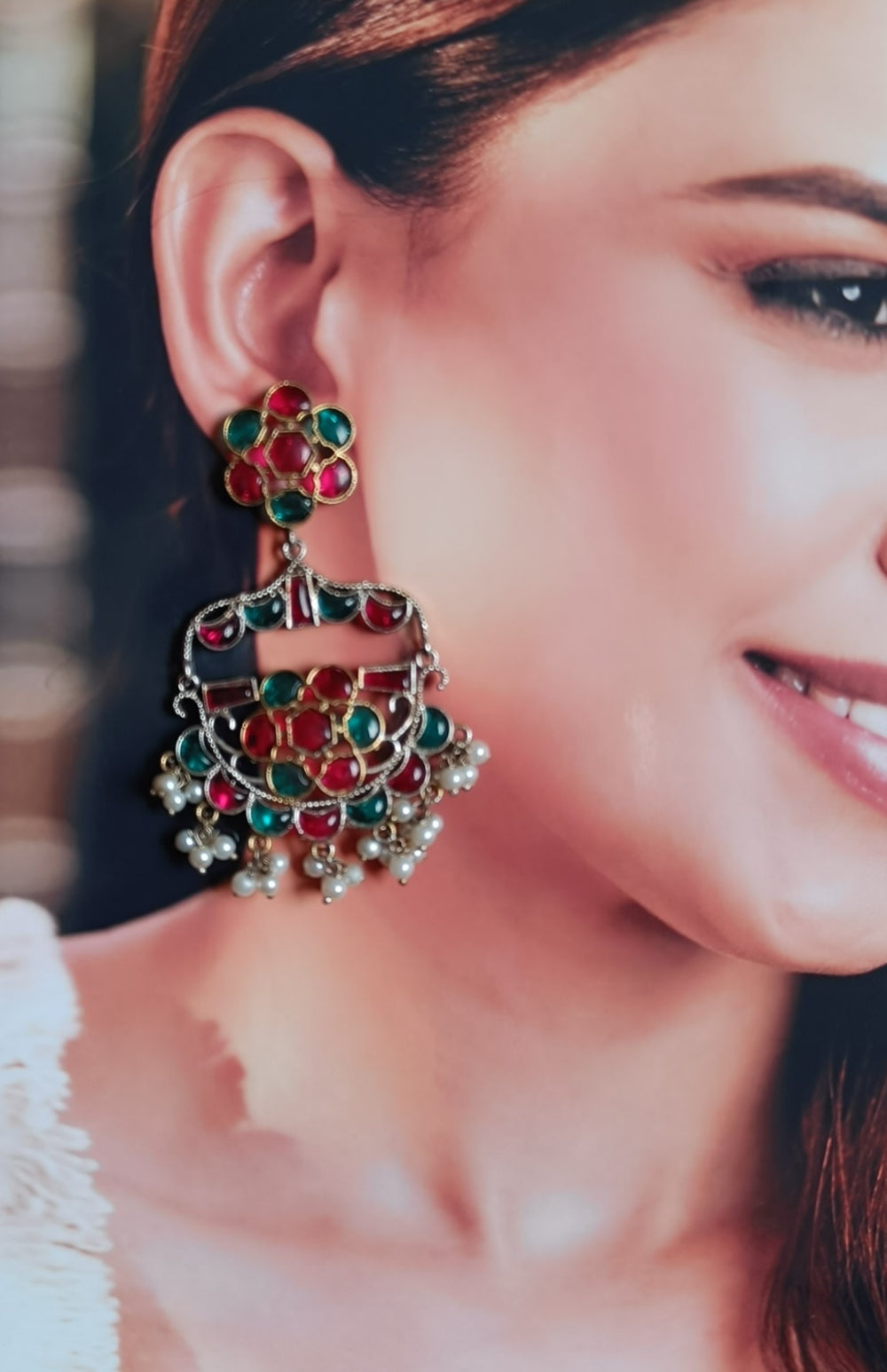 TELANAARI TIMELESS SANA SILVER PLATED CHANDBALI EARRINGS