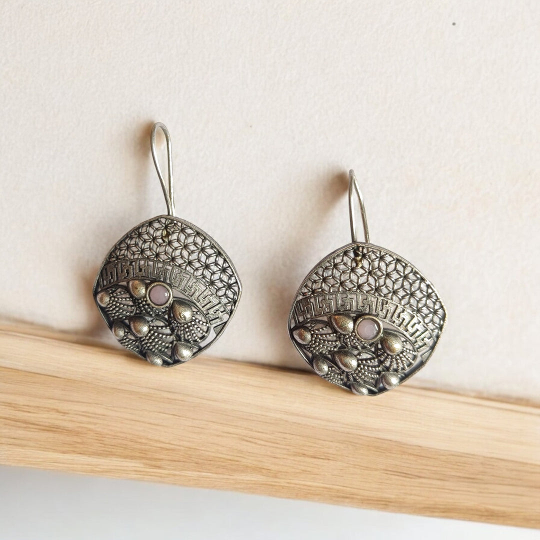 TELANAARI PRIYALA DUAL TONE SILVER PLATED CHANDBALI EARRINGS