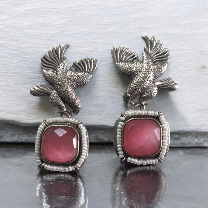 TELANAARI CLASSIC PANCHHI SILVER PLATED EARRINGS