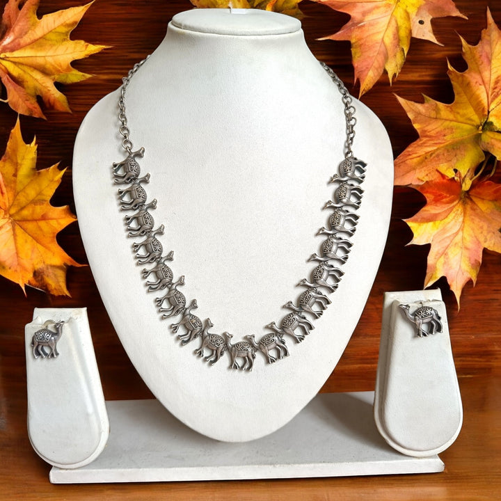 CLASSIC ELEGANT SHILPA SILVER-PLATED NECKLACE SET [product_variant]- TelaNaari