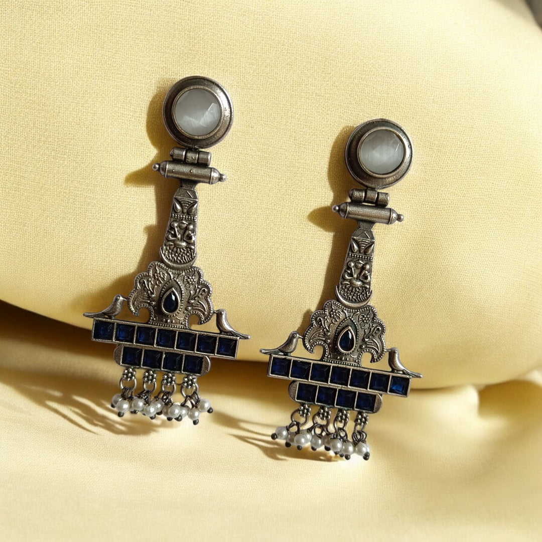 Silver Oxidised Dangler Earrings Rubina