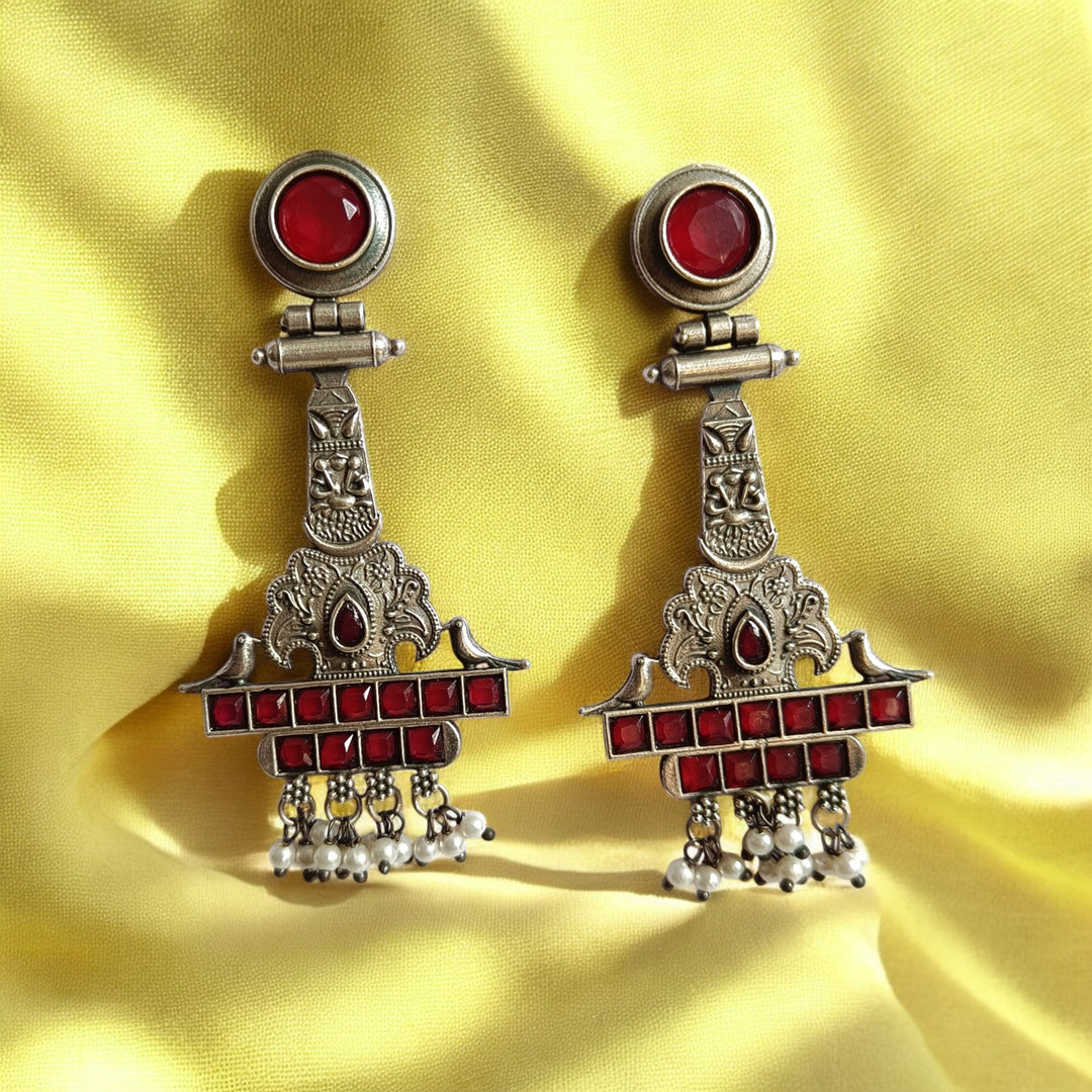 ELEGANT SARITHA SILVER OXIDISED EARRINGS [product_variant]- TelaNaari