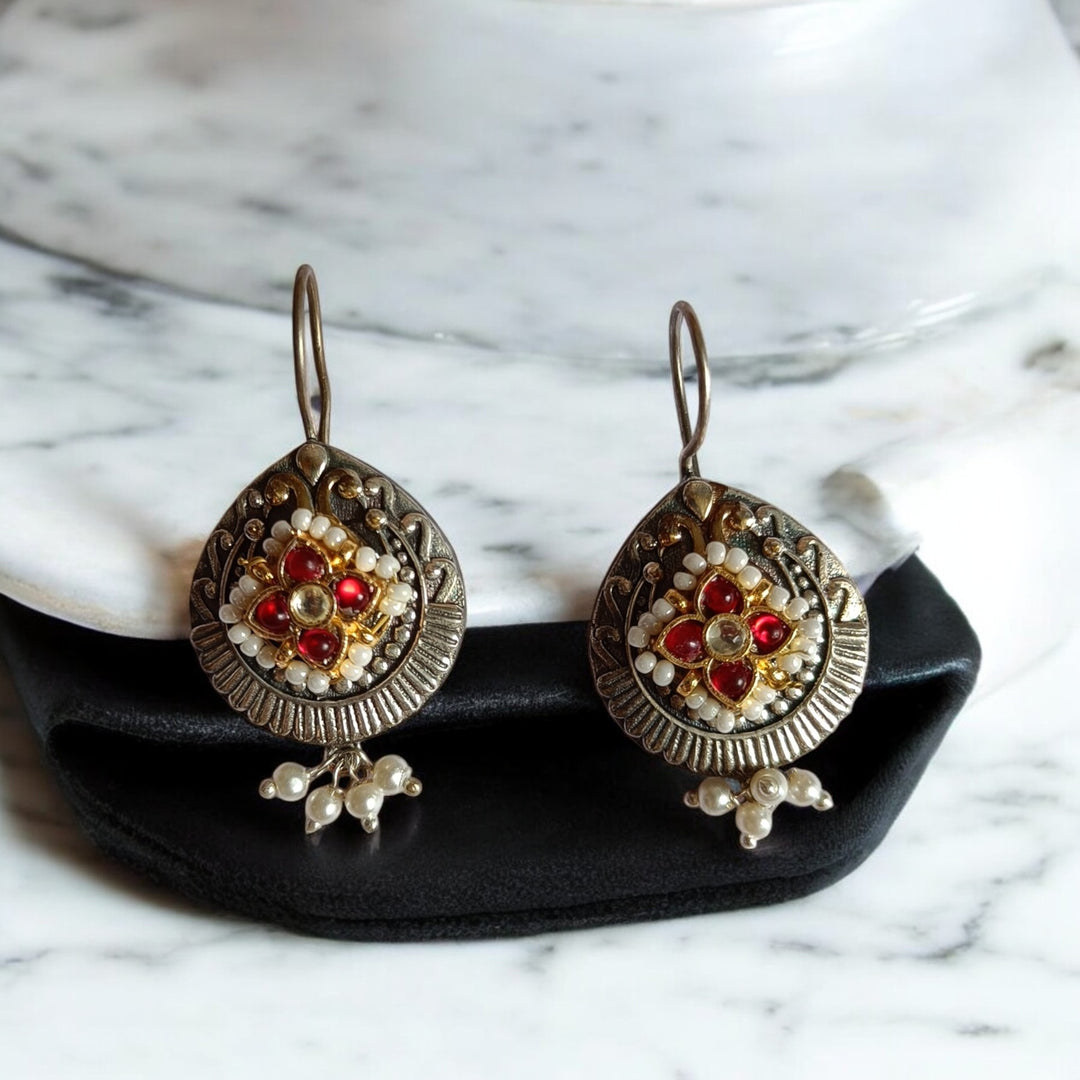 Silver Oxidised Dangler Earrings Rubina