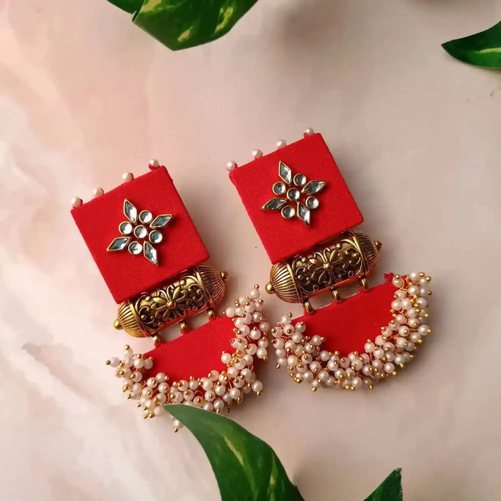 HANDCRAFTED RED FABRIC EARRINGS ALIA