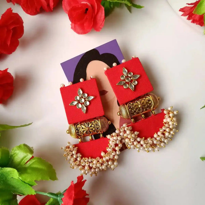 HANDCRAFTED RED FABRIC EARRINGS ALIA